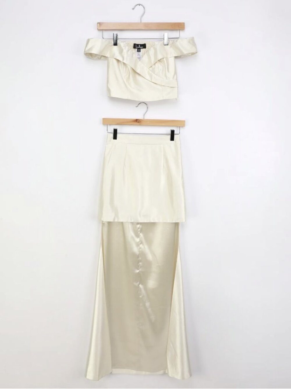 NWT Lulus Caught My Eye Cream Satin Two-Piece High-Low Dress (size S) - Picture 5 of 12
